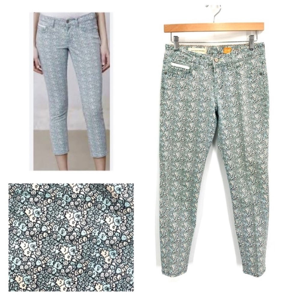 Pilcro & Letterpress Anthropologie Floral Print Crop Stet Jeans Pants Size 25